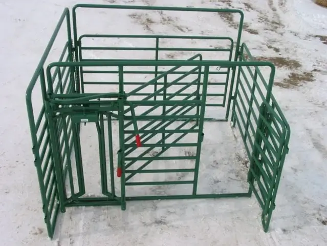 Large green steel structure used to hold large livestock